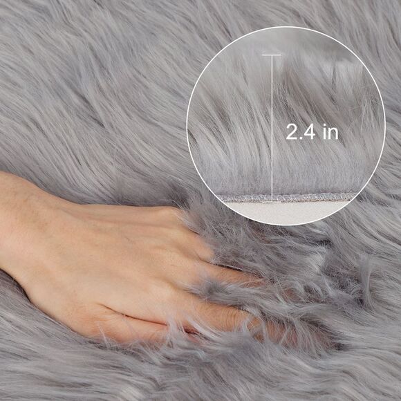 Soft Faux Fur Rug Indoor Fluffy Area Rugs Rectangle Floor Mat 2 x 3ft Gray - Picture 4 of 6